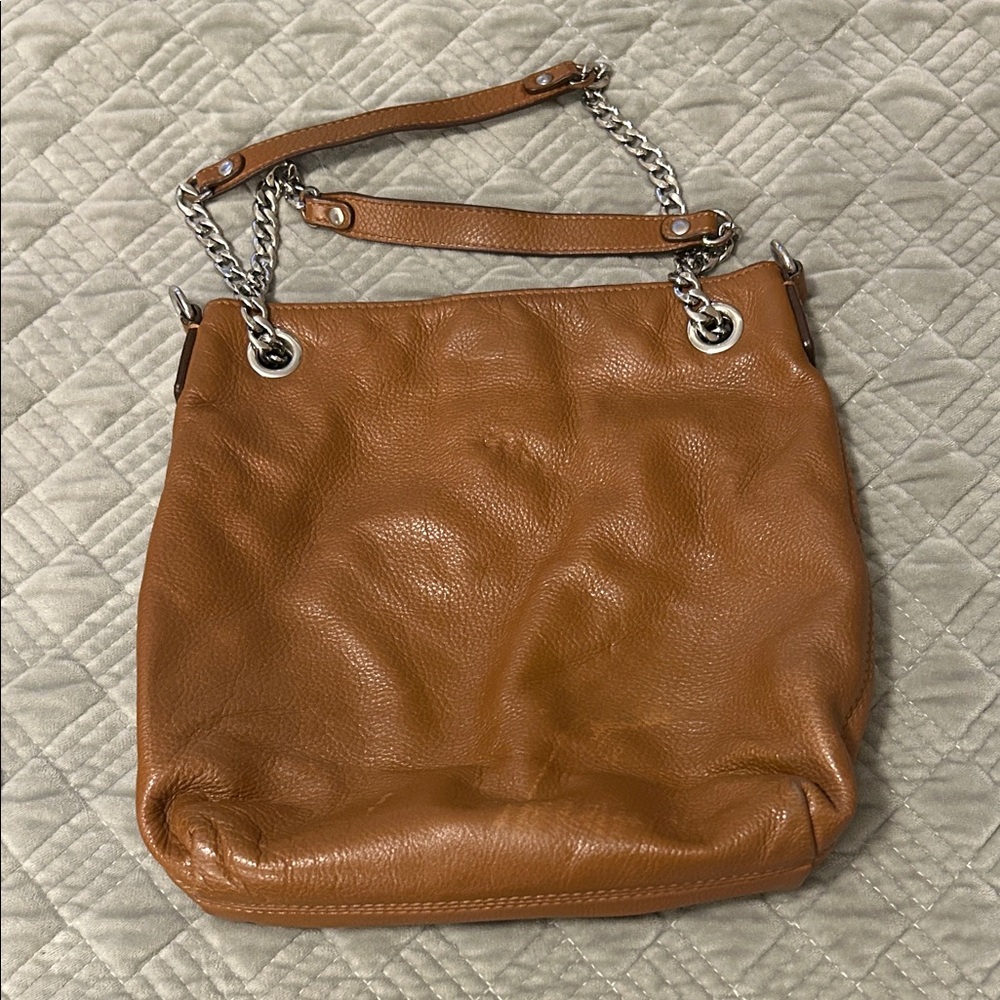 Michael Kors Tan Leather Shoulder Bag with Silver Chain